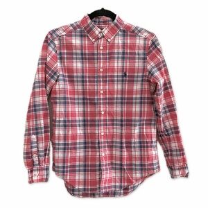 Ralph Lauren Plaid Button Down Shirt Long Sleeve Red Boys L (14-16) Preppy